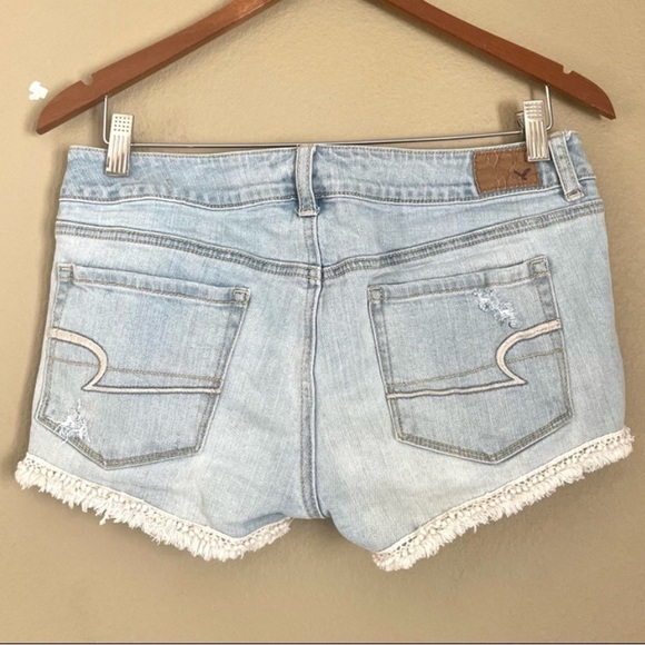 American Eagle Outfitters Pom Fringe Shortie Shorts Blue Size 8 - Picture 5 of 7